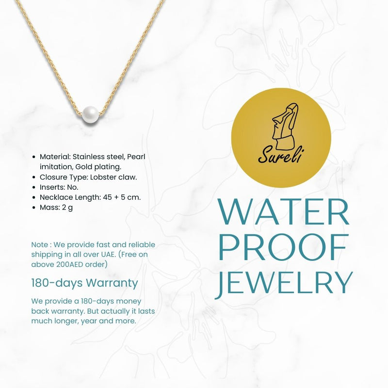 18k Gold Plated Necklace with Single Pearl Pendant – Elegant Jewelry for Women