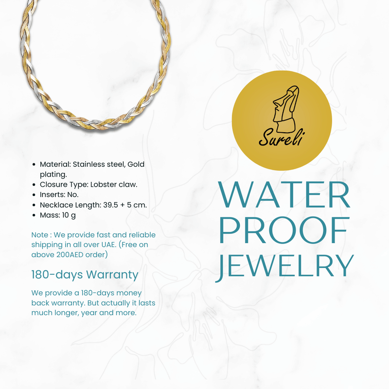 Necklace with gold plating on a white background, featuring Sureli branding.