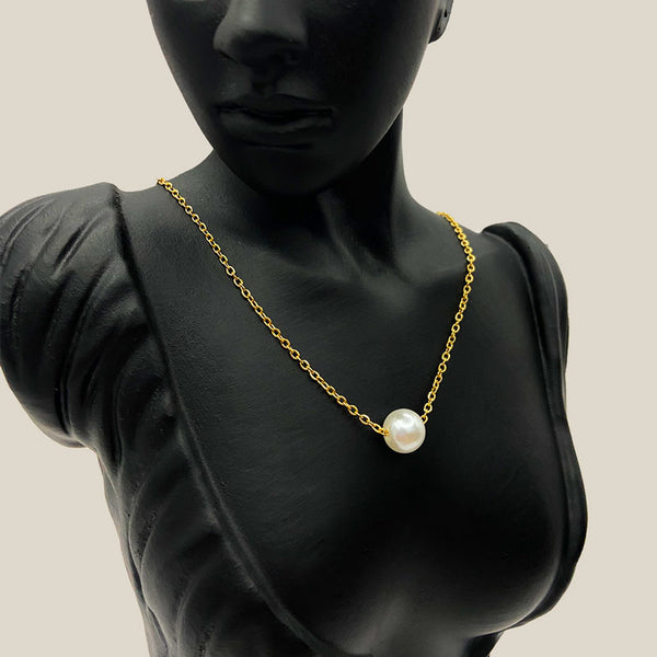 18k Gold Plated Necklace with Single Pearl Pendant – Elegant Jewelry for Women