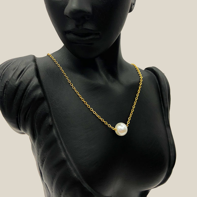 18k Gold Plated Necklace with Single Pearl Pendant – Elegant Jewelry for Women