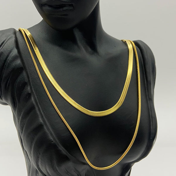 18K Gold Plated Double Layer Necklace – Elegant Herringbone & Snake Chain Jewelry for Women-Sureli