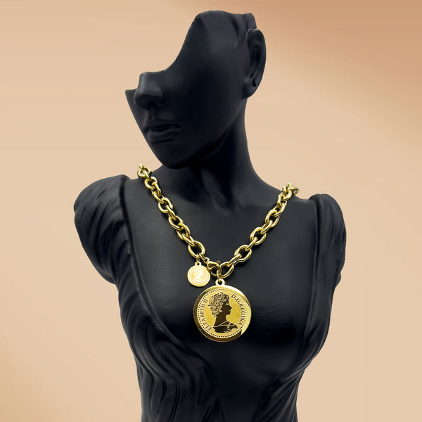 18K Gold Plated Coin Pendant Necklace for Women – Chunky Chain Fashion Jewelry