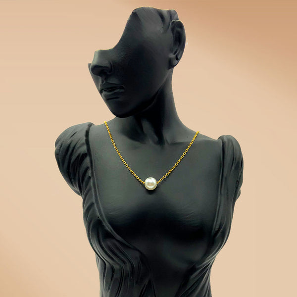 18k Gold Plated Necklace with Single Pearl Pendant – Elegant Jewelry for Women