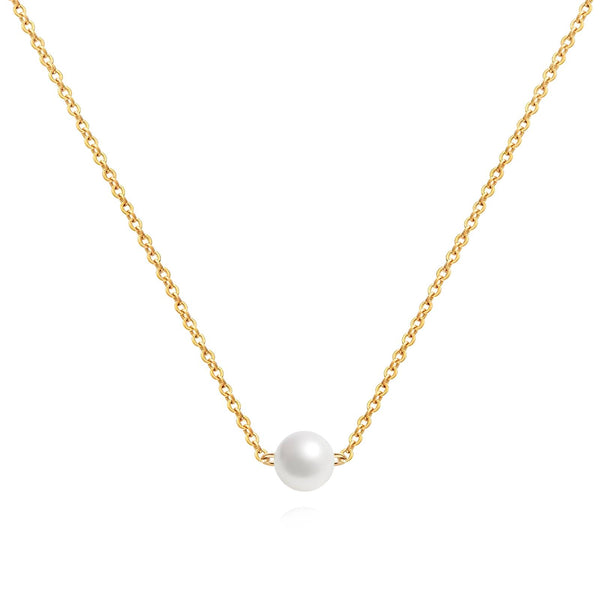 18k Gold Plated Necklace with Single Pearl Pendant – Elegant Jewelry for Women