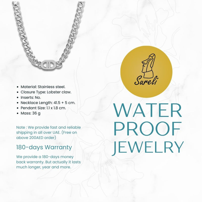 Stainless Steel Unisex Cuban Link Chain Necklace with Dior-Style Oval Pendant