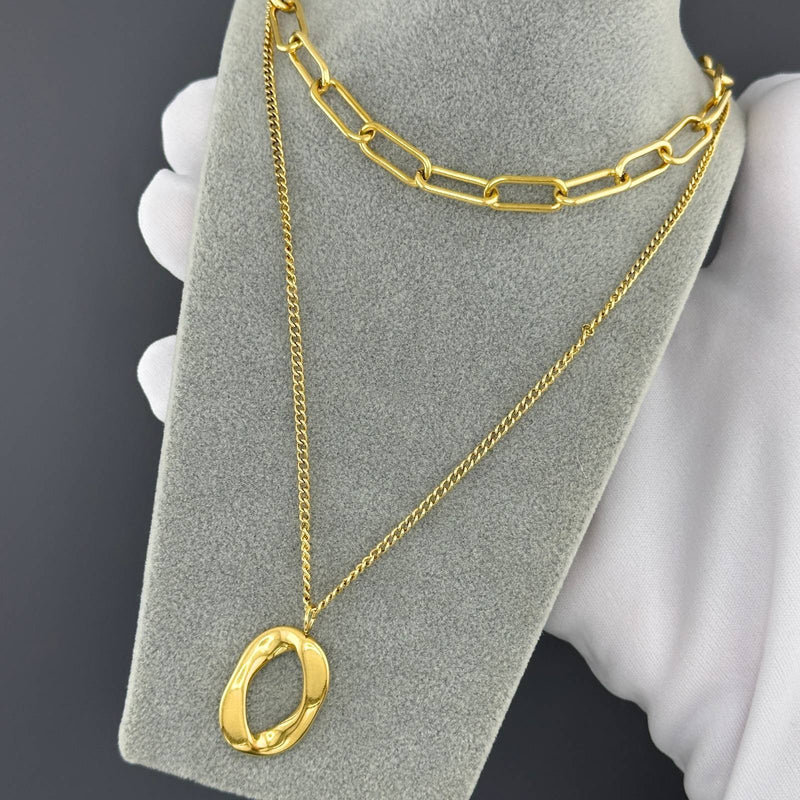 Gold Plated Chunky Link Chain Necklace with Abstract Pendant – Modern Layered Jewelry for Women- Sureli