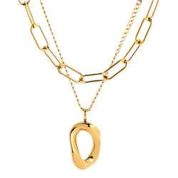 Gold Plated Chunky Link Chain Necklace with Abstract Pendant – Modern Layered Jewelry for Women- Sureli