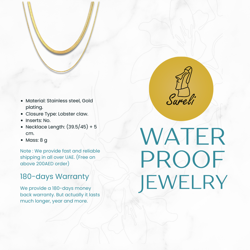 18K Gold Plated Double Layer Necklace – Elegant Herringbone & Snake Chain Jewelry for Women-Sureli