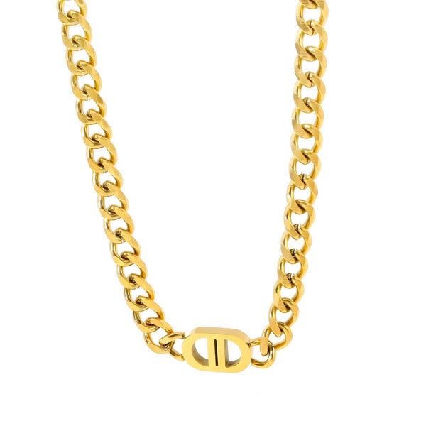 Gold chain necklace on a white background