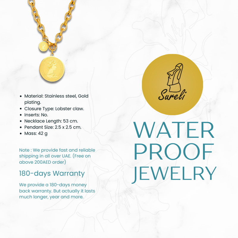 18K Gold Plated Coin Pendant Necklace for Women – Chunky Chain Fashion Jewelry